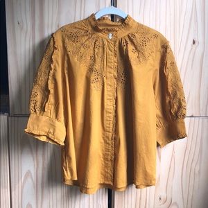 J.Crew gold embroidered peasant top.